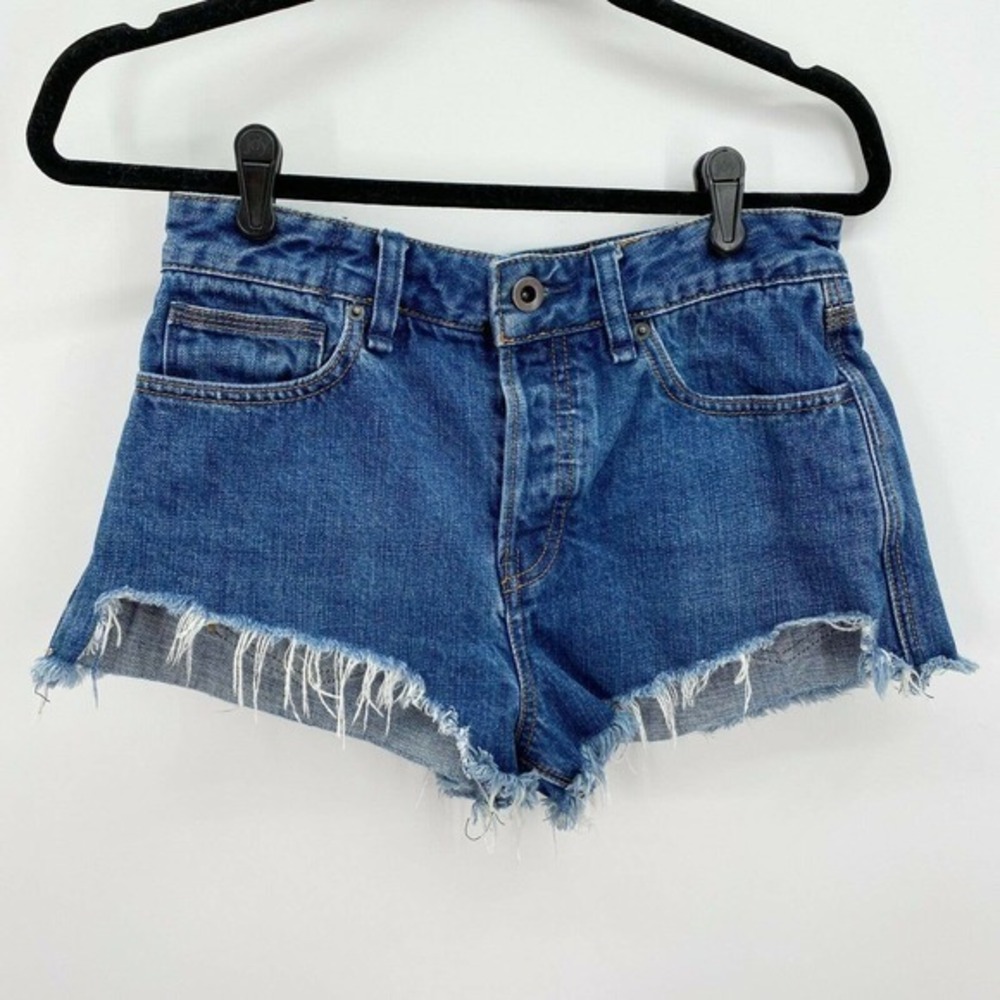 Free People Logan High Rise Denim Jean Cutoff Frayed Shorts Size 26 Button Fly
